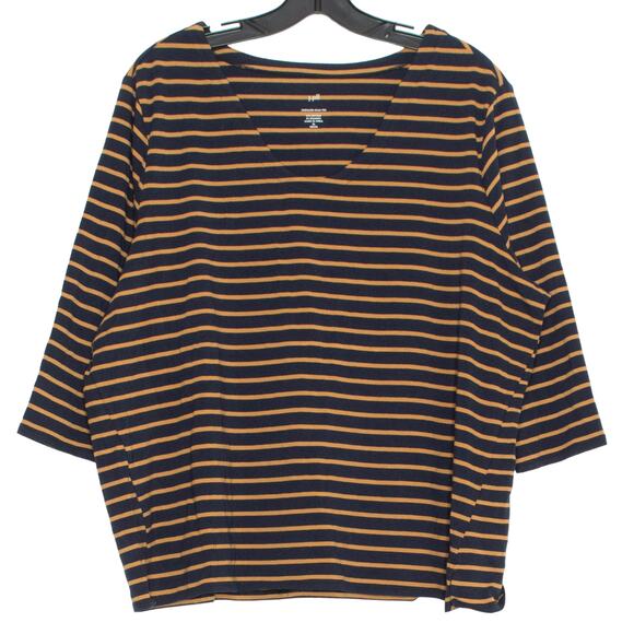 J Jill Top 3/4 Sleeve Casual Minimalist Nautical Preppy Boho Black Brown XLP - Picture 1 of 6